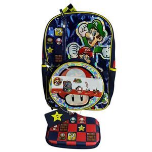 Nintendo Super Mario Boys 4 piece Gamer 17" Backpack Set with Lunch Bag New
